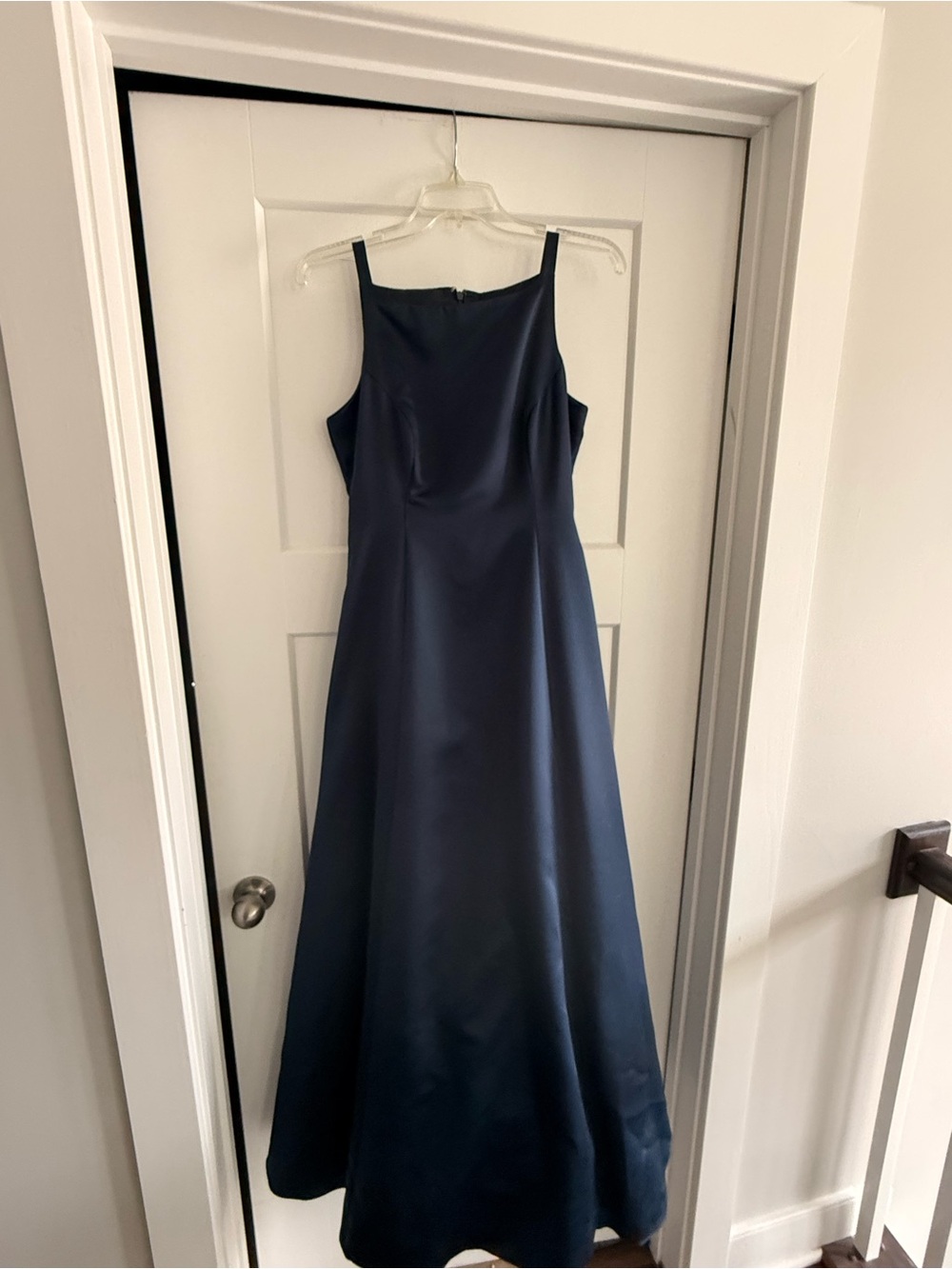 Pinky & Me Navy Satin Square-Neck A-Line Gown — Size 6P